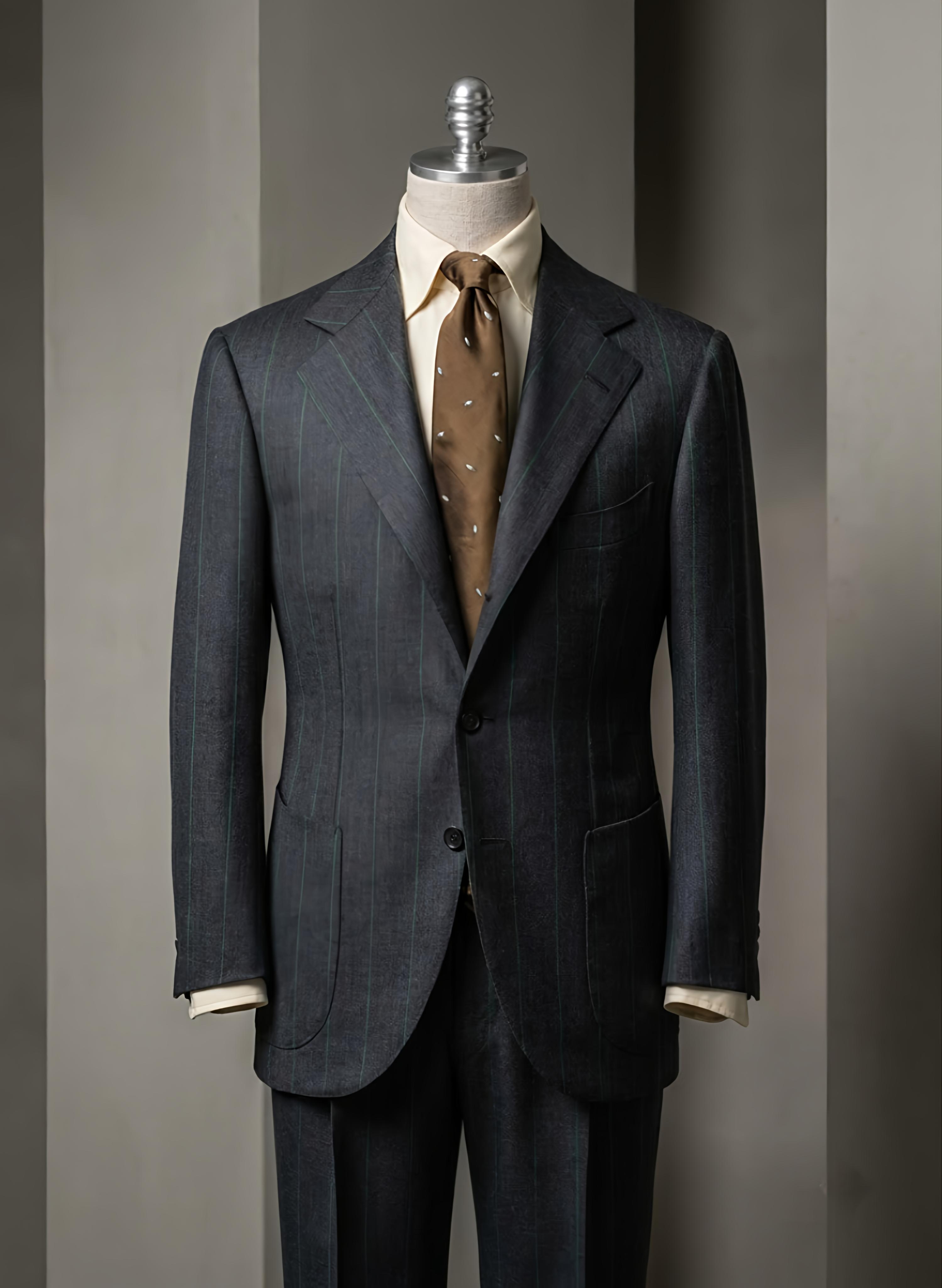 Custom Green Pinstripe Suit by Sana Tailor, Jaipur — garment view 1