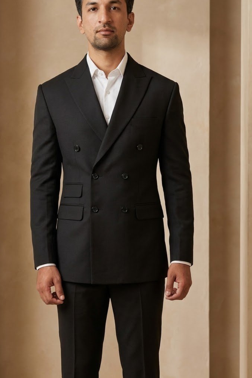 Custom Black Double-Breasted by Sana Tailor, Jaipur — garment view 1