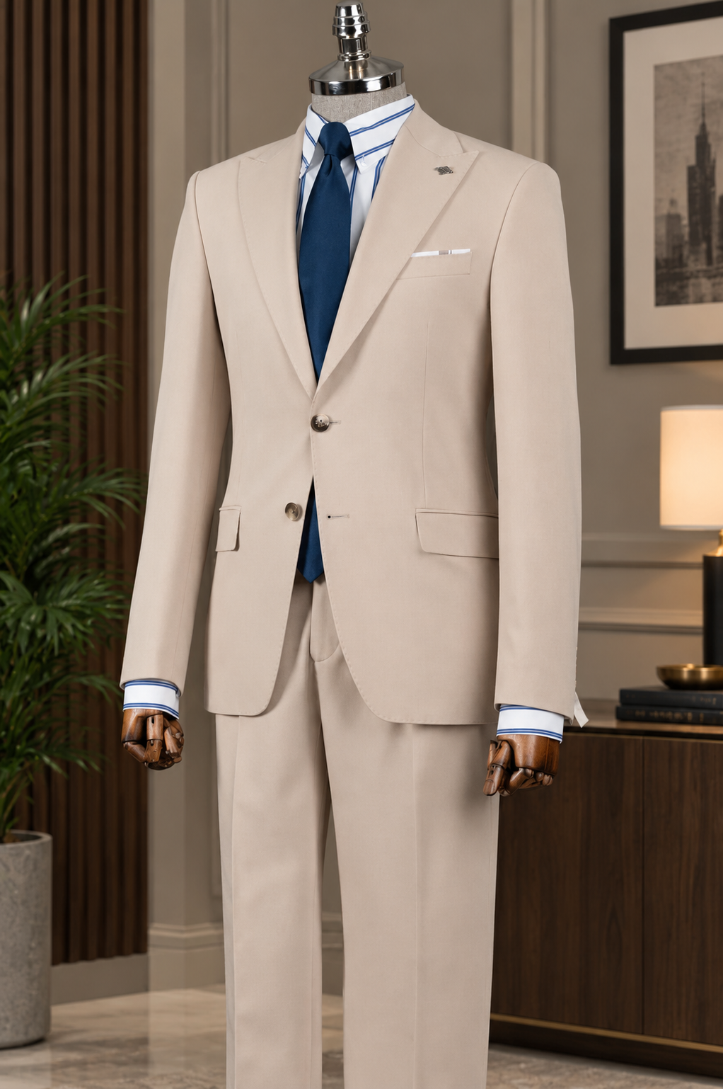 BEIGE SLIM-FIT SUIT 2-PIECE by Sana Tailor, Jaipur — garment view 1