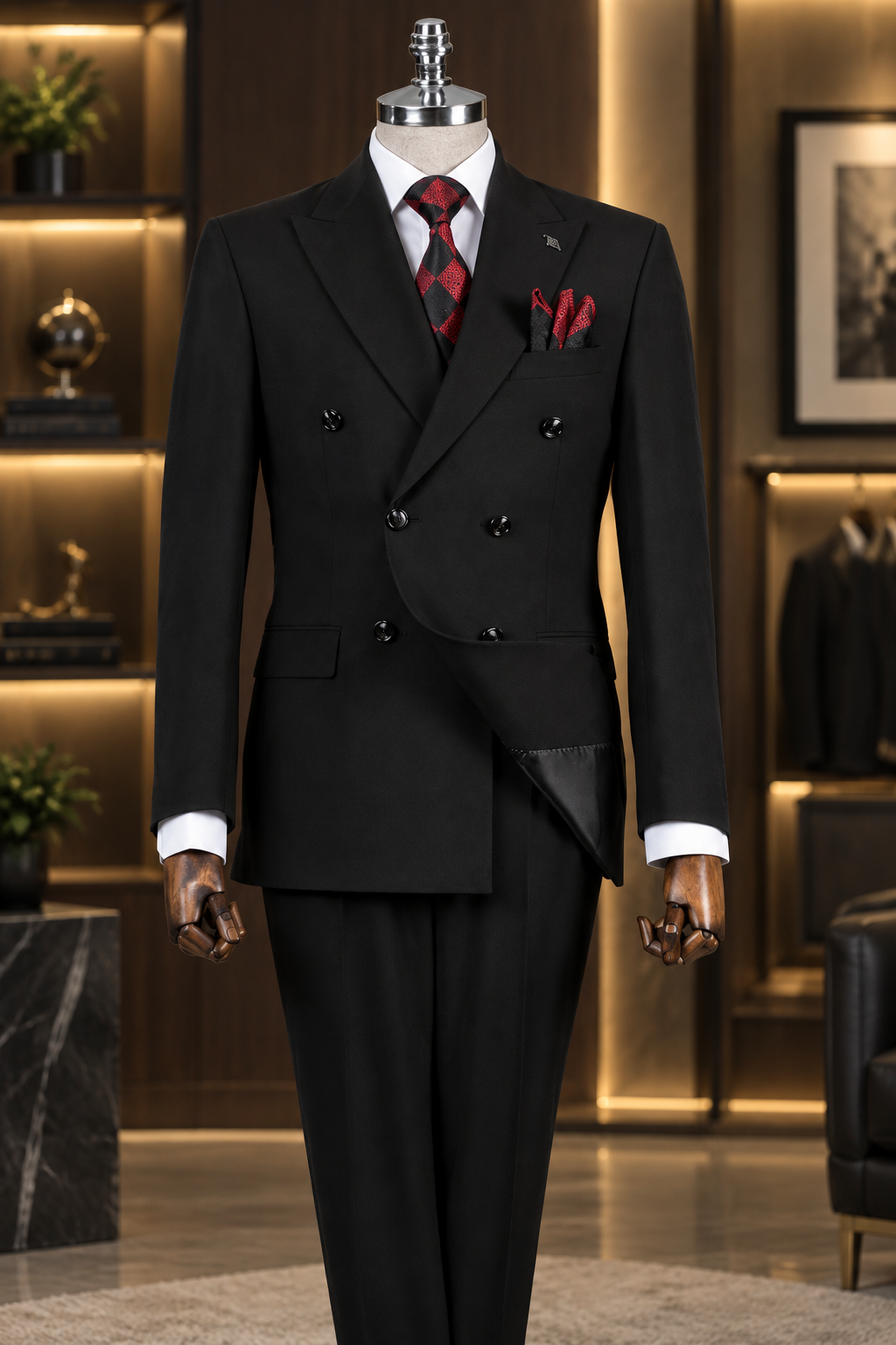 Black Double Breasted Suit 2-Piece by Sana Tailor, Jaipur — garment view 1