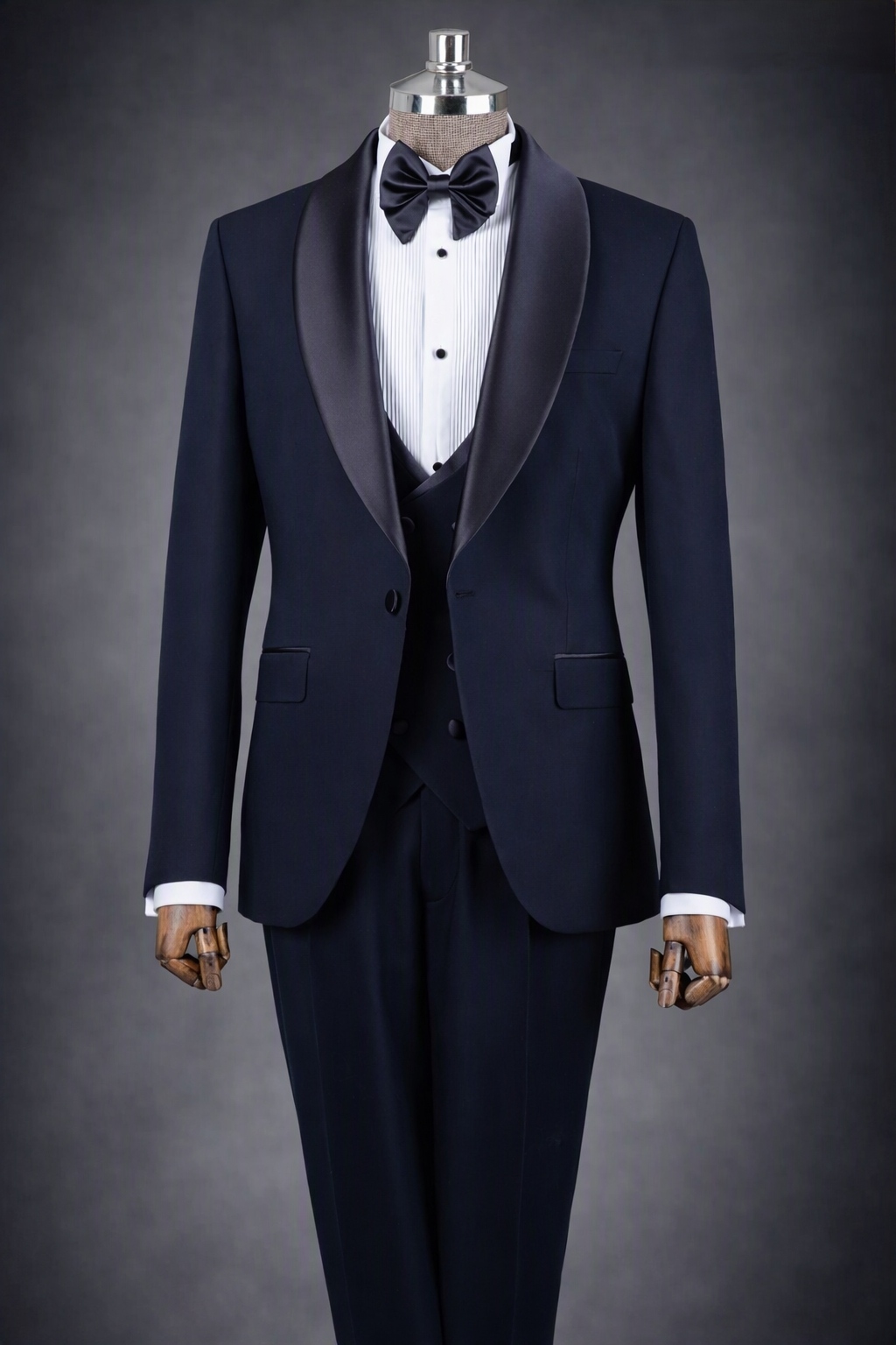 Navy Slim-Fit Tuxedo 3-Piece by Sana Tailor, Jaipur — garment view 1