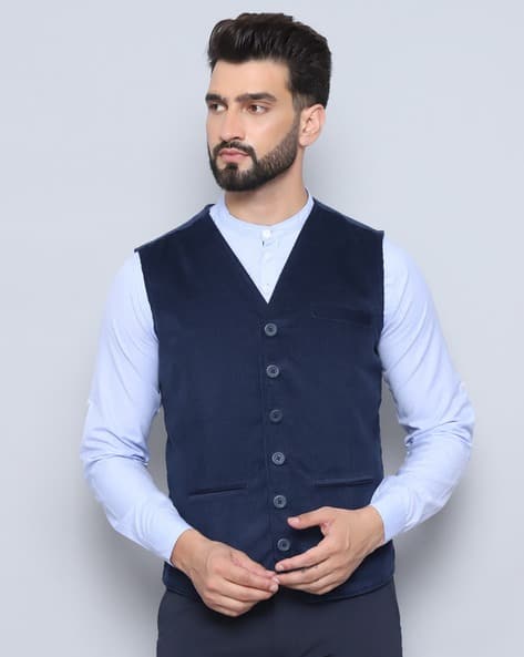 Classic Tailored Navy Waistcoat by Sana Tailor, Jaipur — garment view 1