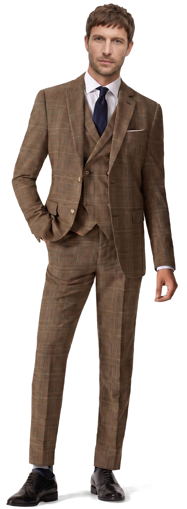 Chocolate Brown Vested 3-Piece Suit by Sana Tailor, Jaipur — garment view 1