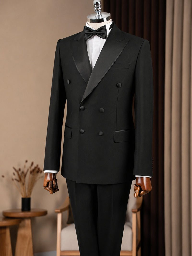 Classic Black Silk-Lapel Tuxedo by Sana Tailor, Jaipur — garment view 1